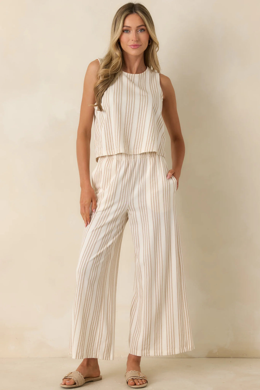 Z Supply Scout Ivory & Tan Cotton Knit Stripe Pants