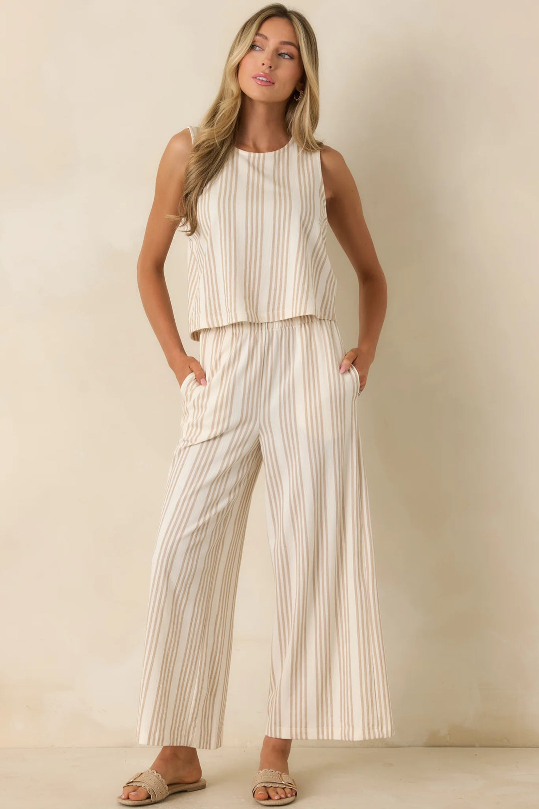 Z Supply Scout Ivory & Tan Cotton Knit Stripe Pants