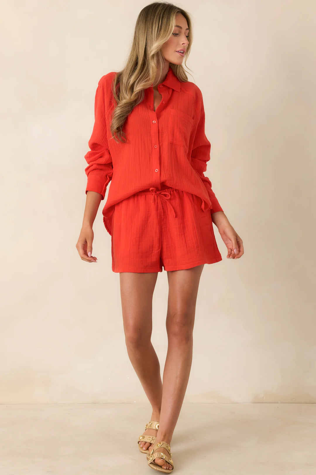 Z Supply Daylight Poppy Red Airy Cotton Gauze Shorts