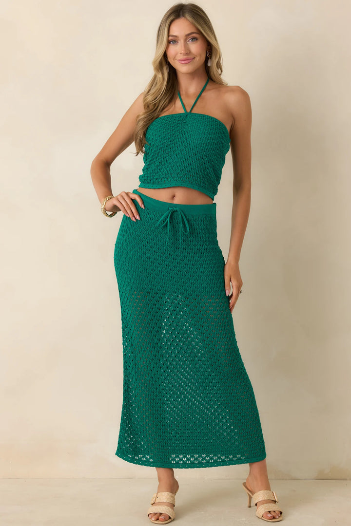 Z Supply Windswept Rainforest Green Crochet Maxi Skirt