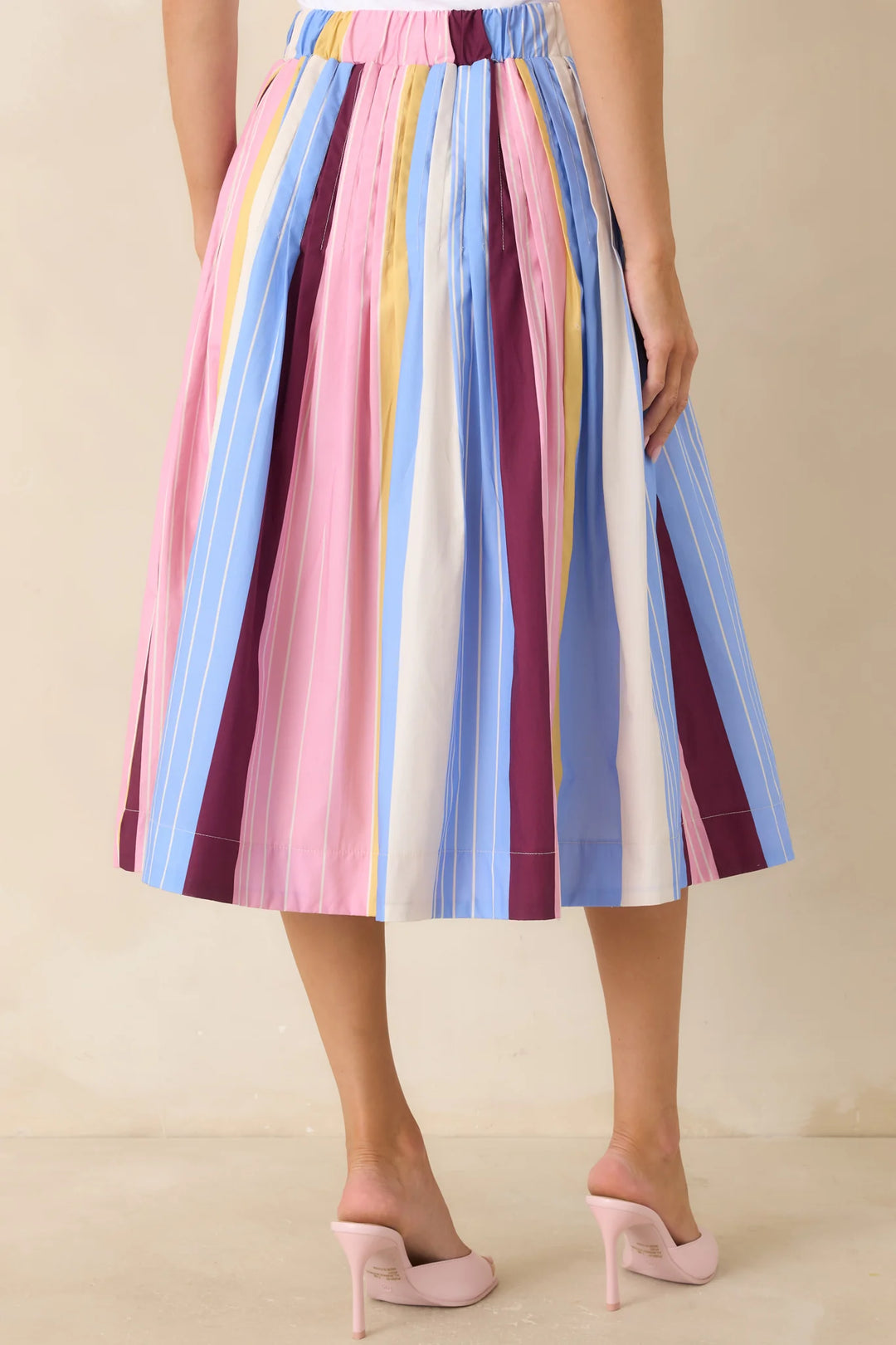 You Noticed Multi Stripe Cotton Pleated Midi Skirt