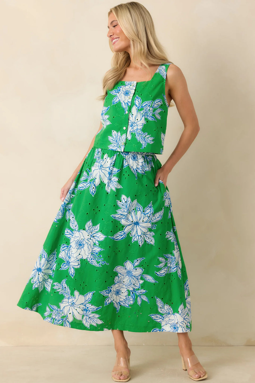 Just One of Those Days Green & White Floral Cotton Crop Top