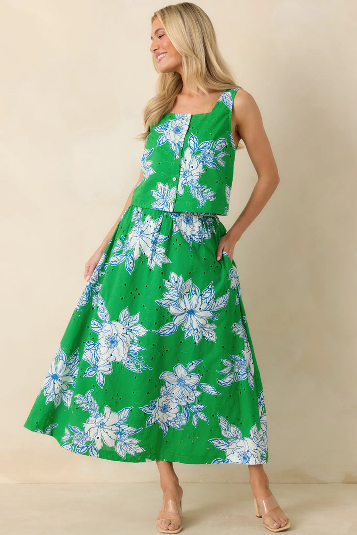 Just One of Those Days Green & White Floral Cotton Crop Top