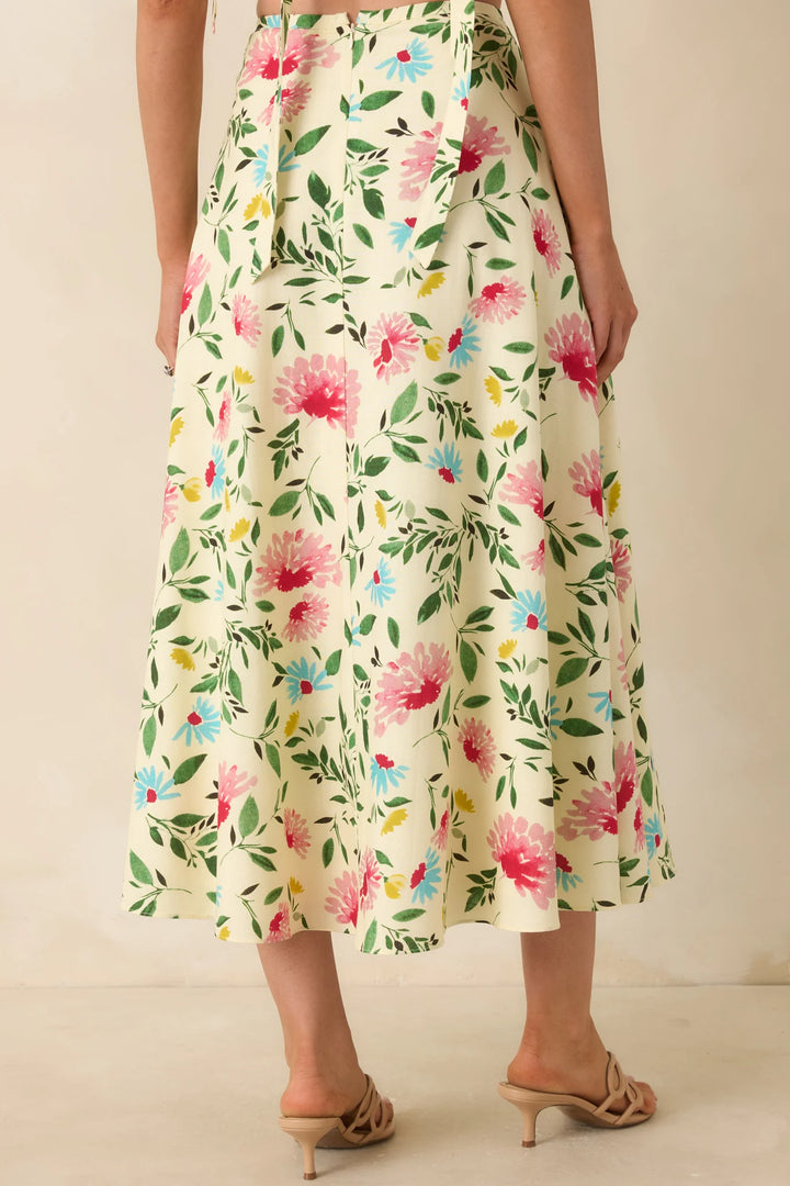 ASTR The Label Yellow Multi Floral Midi Skirt
