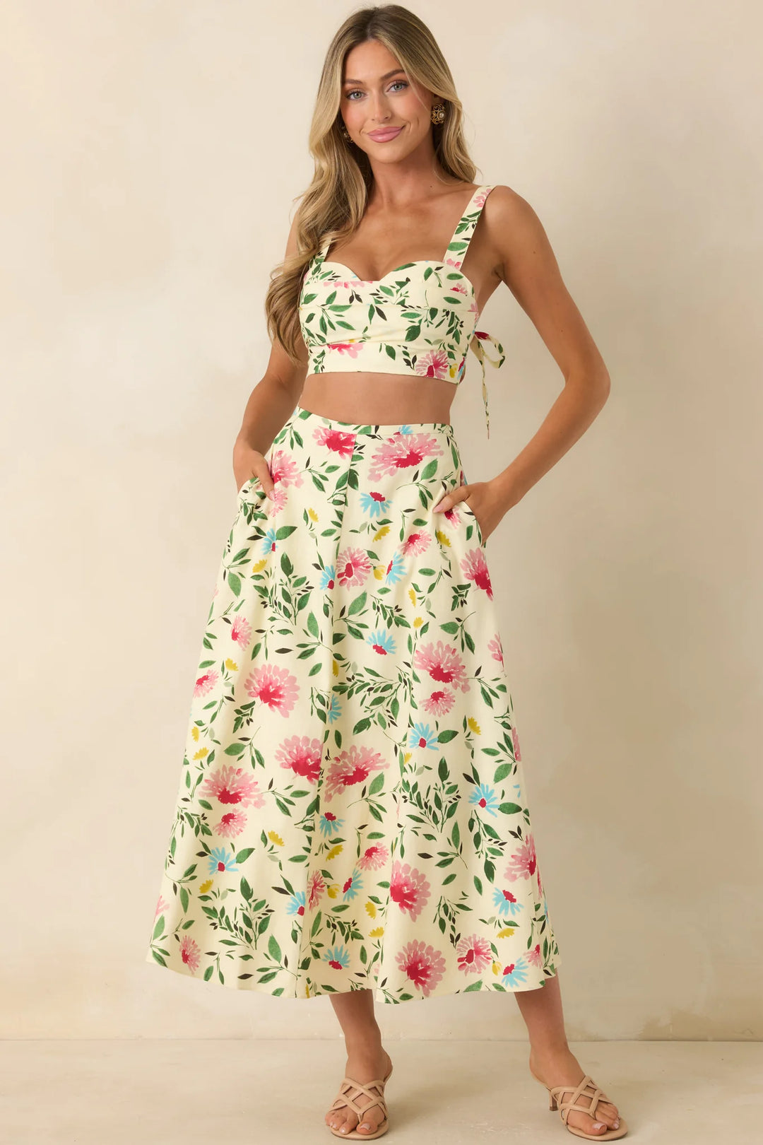 ASTR The Label Yellow Multi Floral Midi Skirt