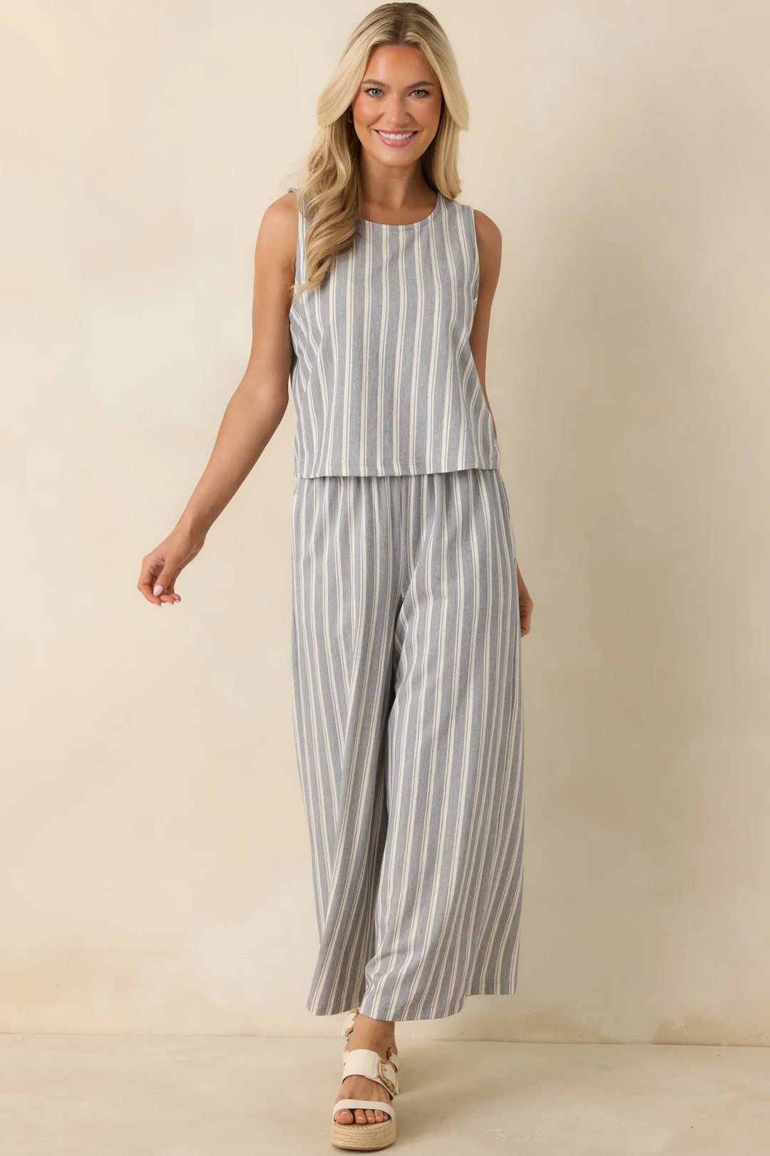 Z Supply Scout Grey & White Cotton Knit Stripe Pants