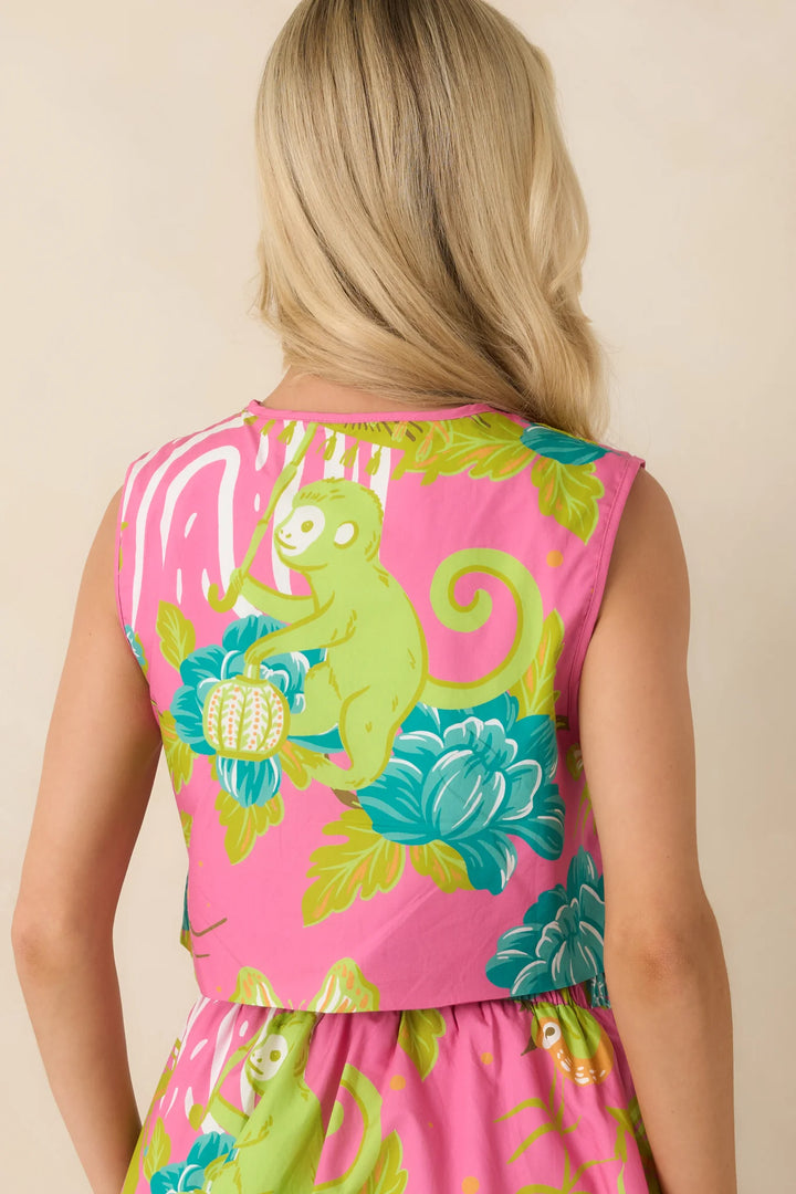 Prosperina Josie Pink Multi Chinoiserie Cotton Button-Front Top