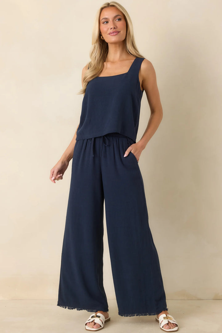 Z Supply Charli Navy Blue Linen Cropped Tank