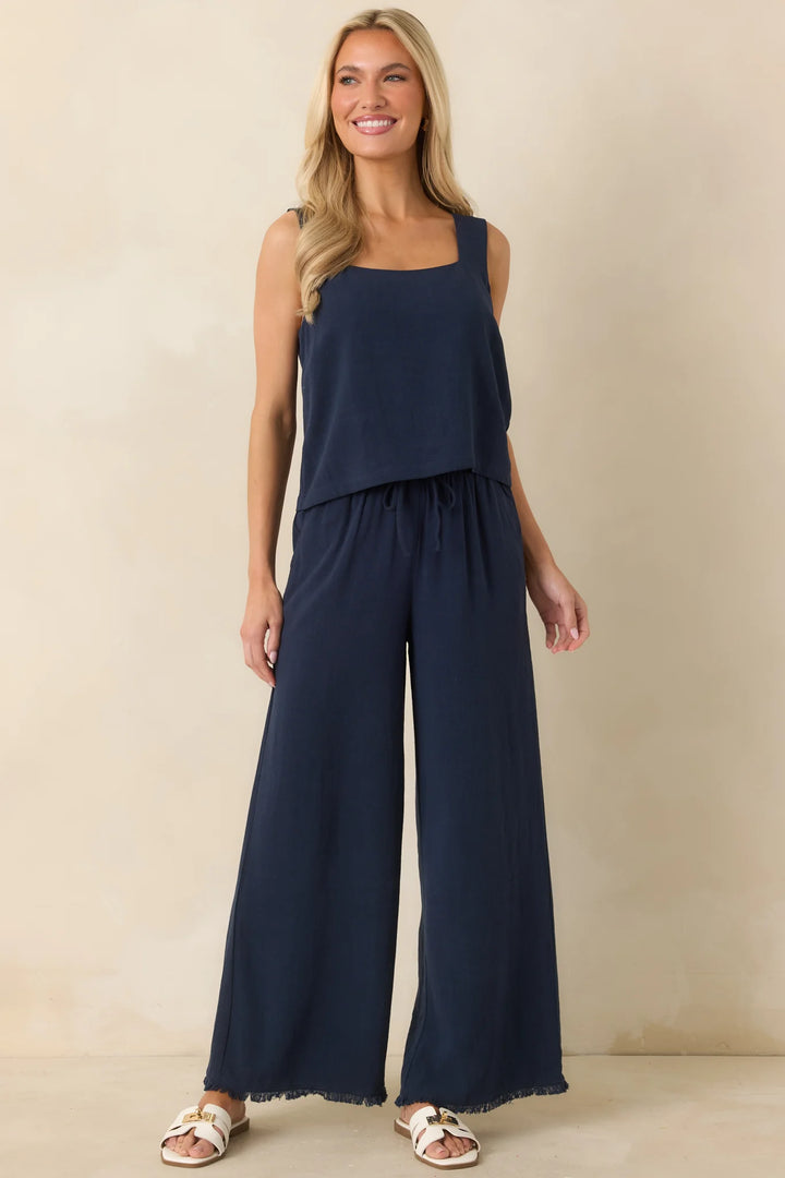 Z Supply Charli Navy Blue Linen Cropped Tank