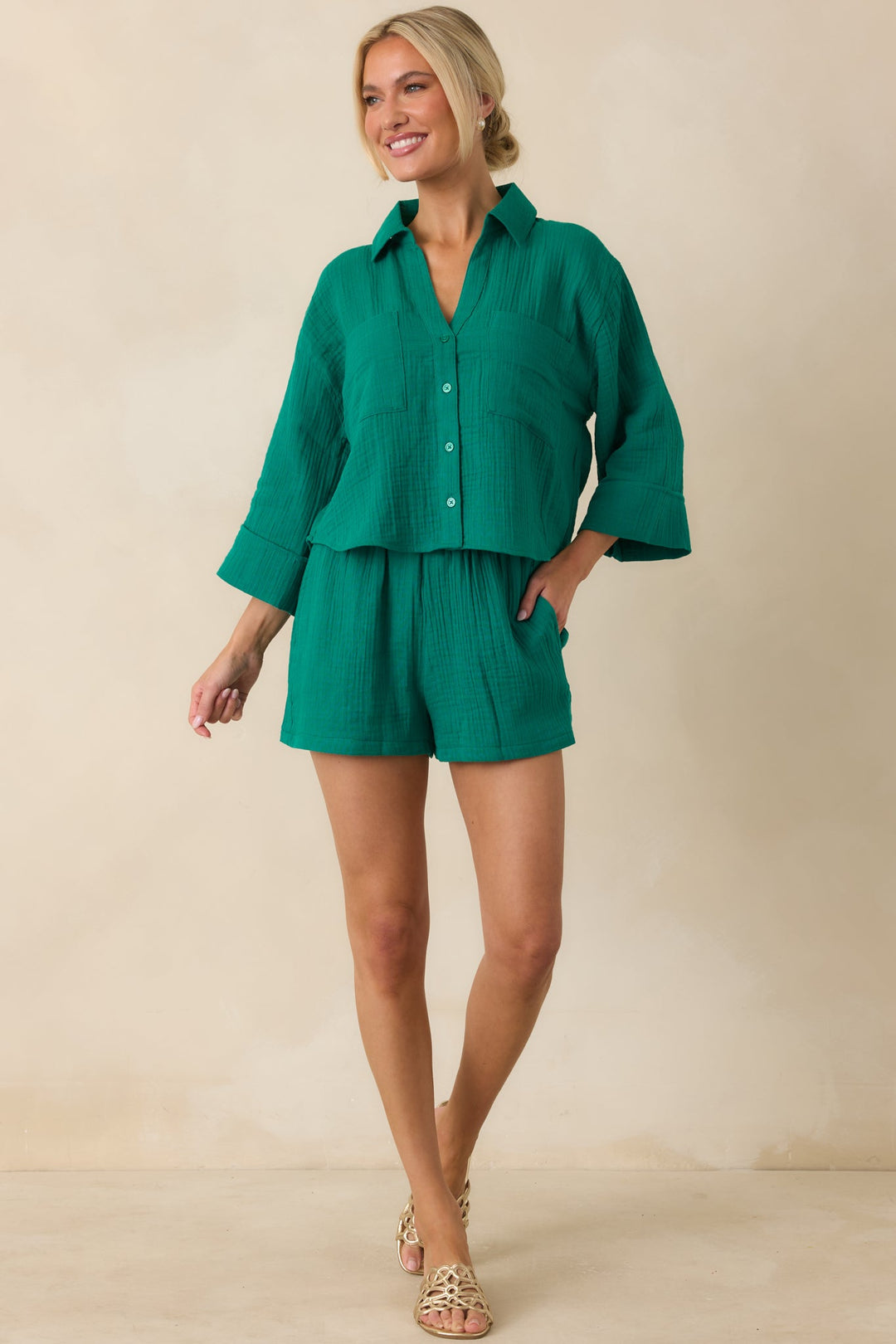 Z Supply Daylight Rainforest Green Airy Cotton Gauze Shorts
