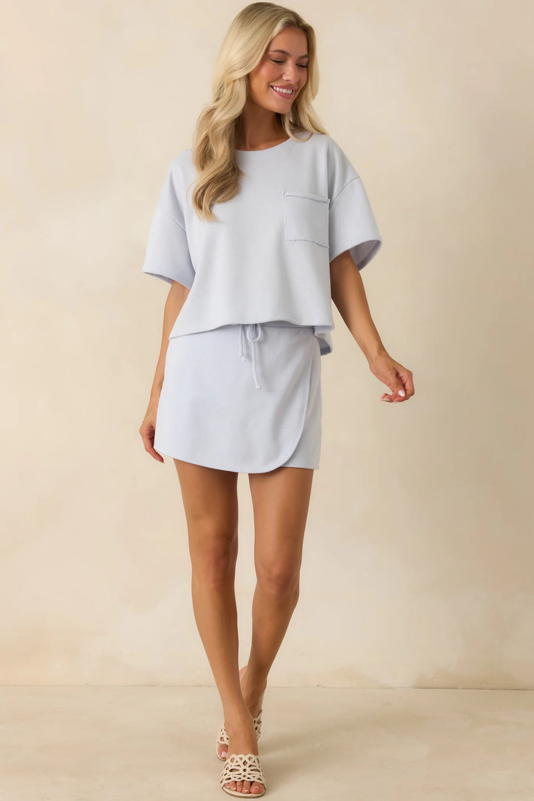 The Fun Part Light Blue Wrap Mini Skirt