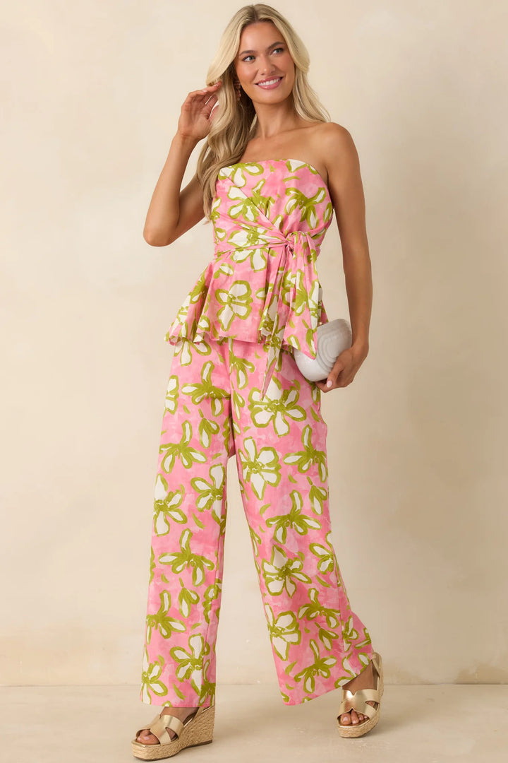 Flower Power Move Pink Floral Cotton Peplum Top