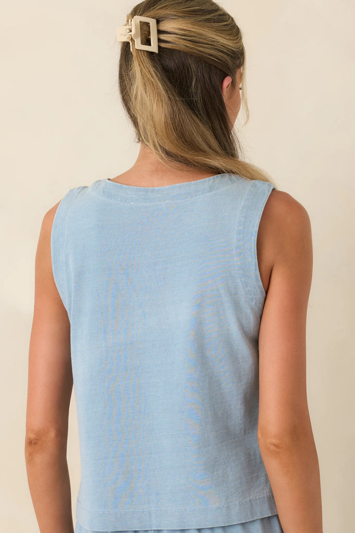 Casual Company Light Denim Blue Cotton Button Front Tank Top