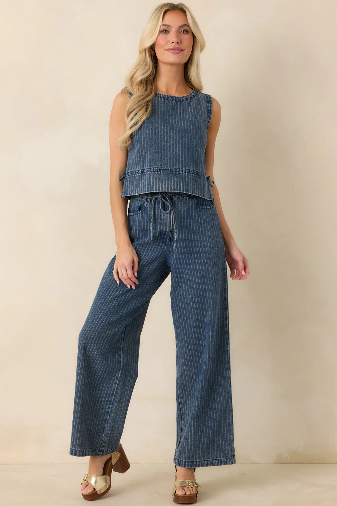 The County Line Indigo Stripe Cotton Denim Drawstring Pants