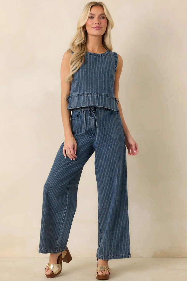 The County Line Indigo Stripe Cotton Denim Drawstring Pants