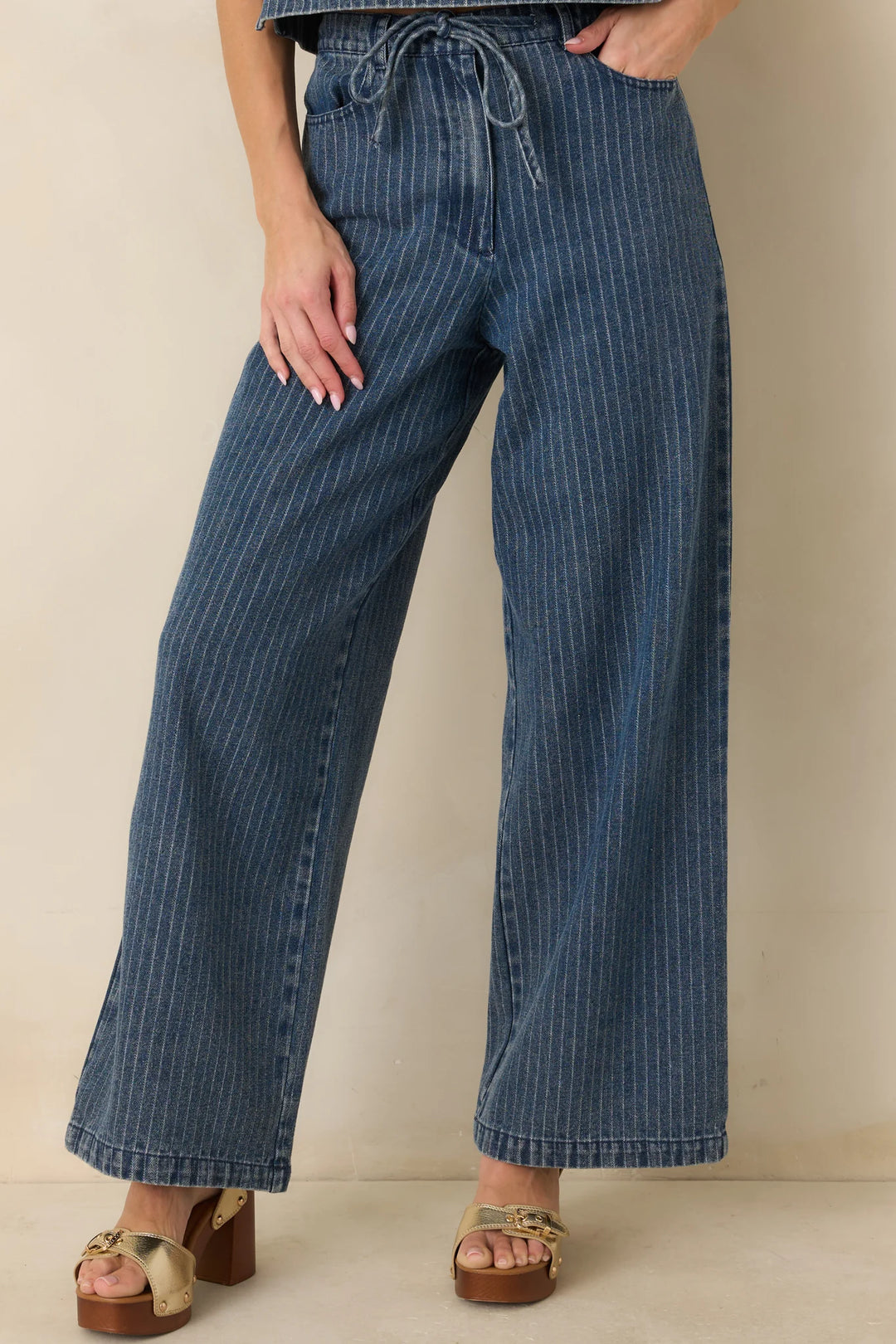 The County Line Indigo Stripe Cotton Denim Drawstring Pants