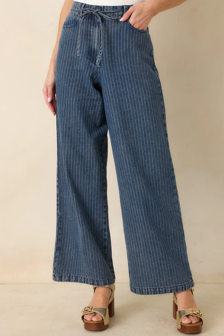 The County Line Indigo Stripe Cotton Denim Drawstring Pants