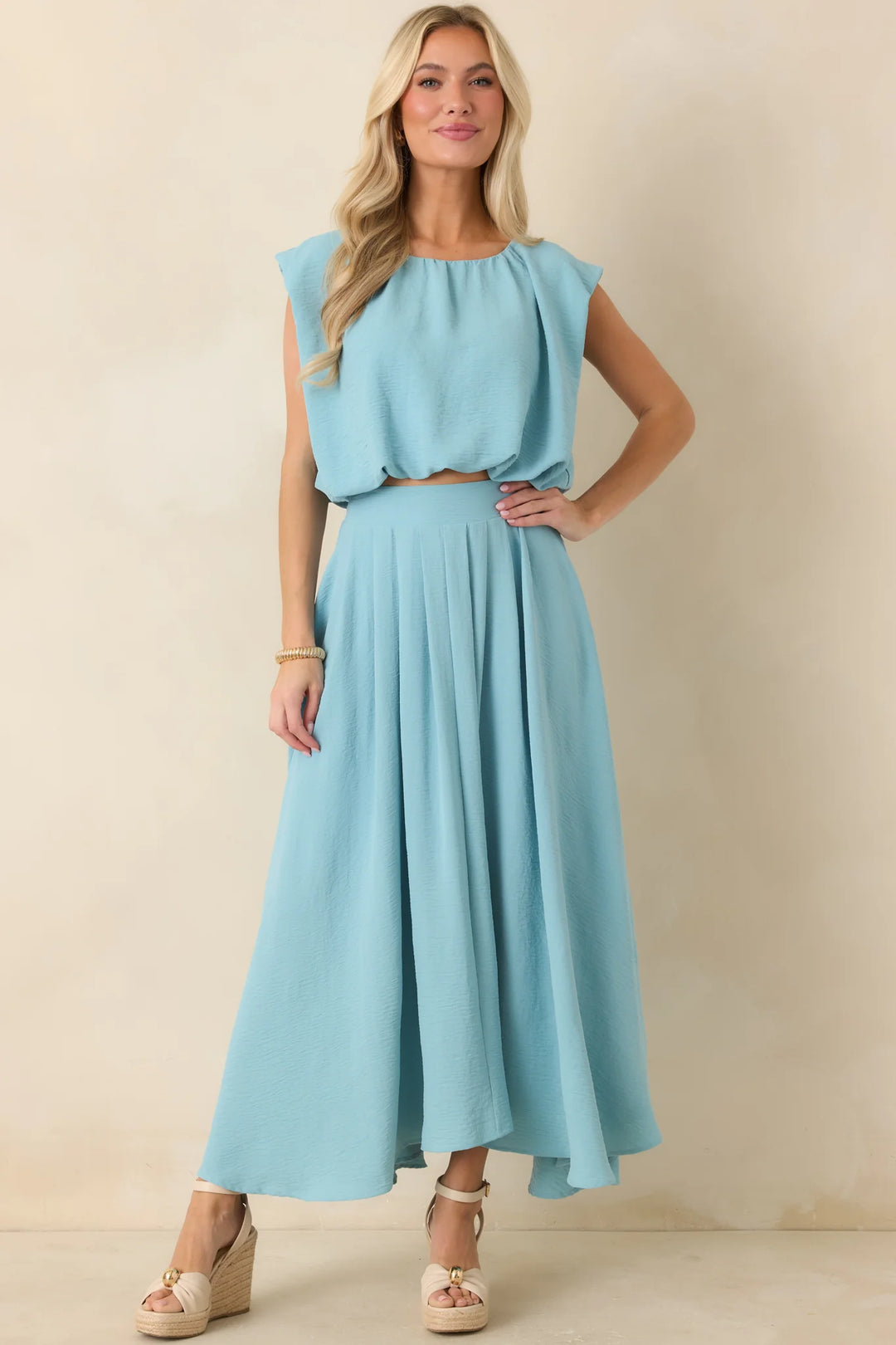Ebb and Flow Turquoise Blouson Crop Top