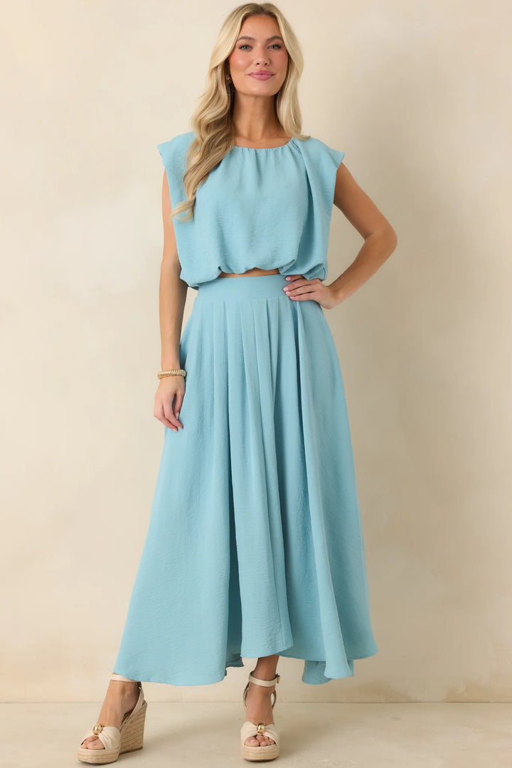 Ebb and Flow Turquoise Blouson Crop Top