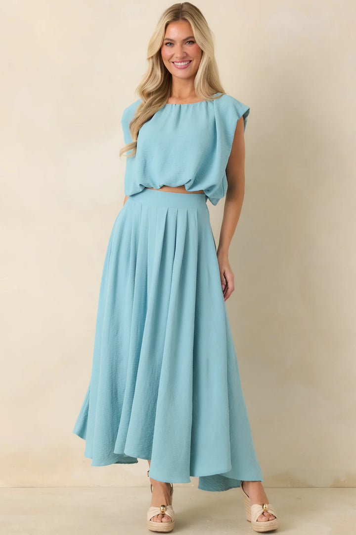 Ebb and Flow Turquoise Curved Hem Maxi Skirt