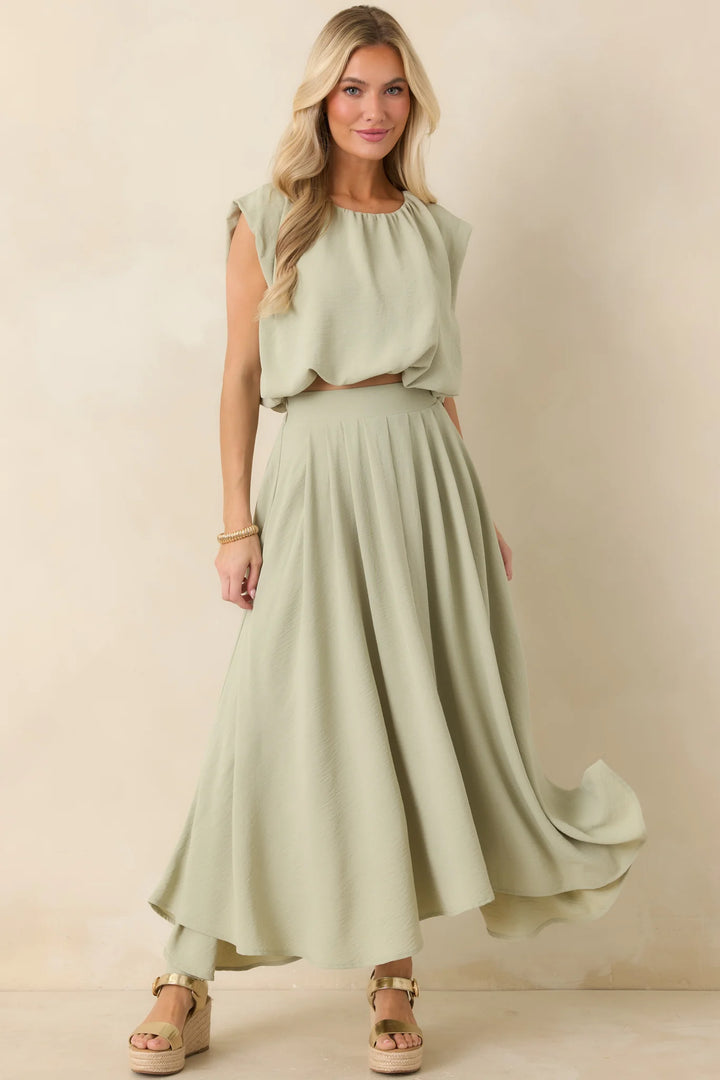 Ebb and Flow Sage Green Blouson Crop Top