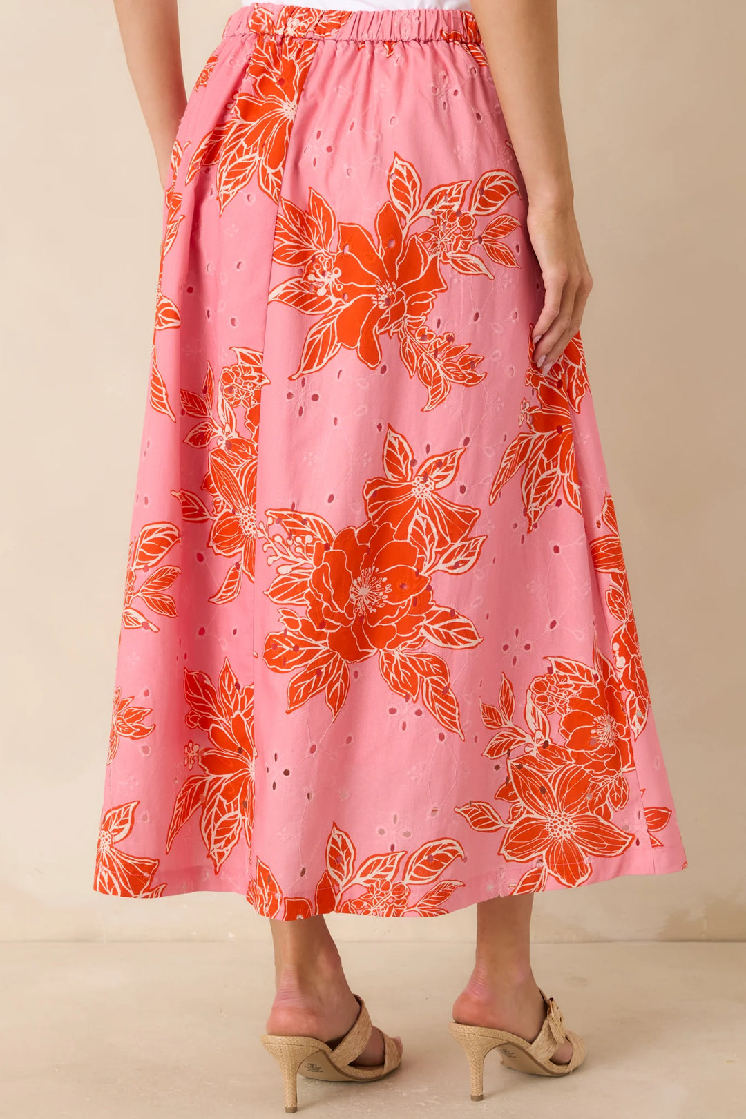 Just One of Those Days Pink & Red Floral Cotton Maxi Skirt