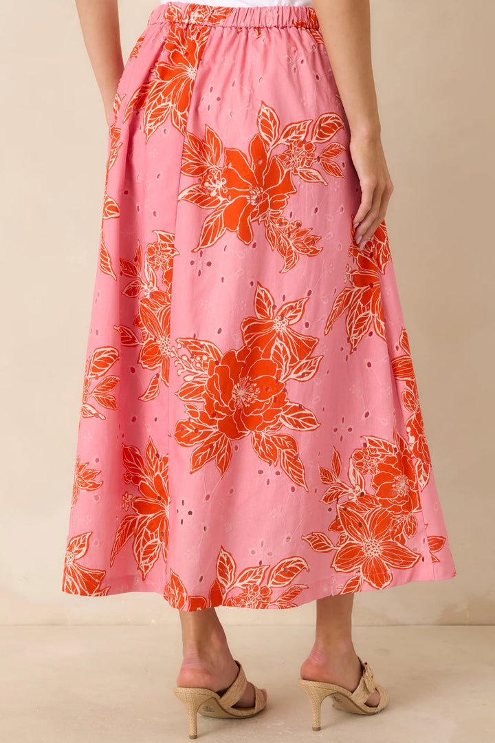Just One of Those Days Pink & Red Floral Cotton Maxi Skirt