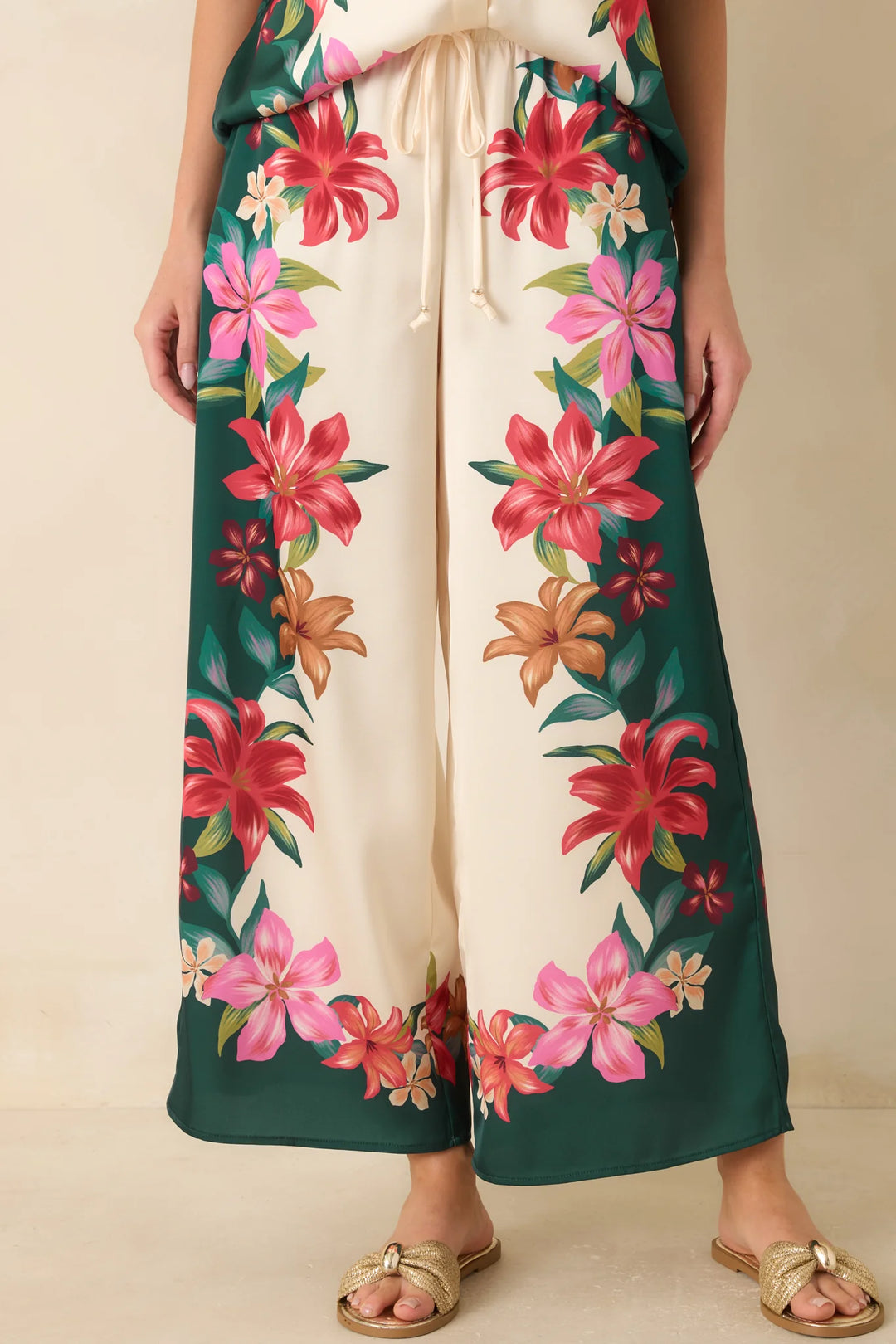Z Supply Lani Kiwi Teal Multi Floral Wide Leg Pants