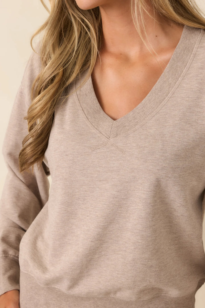 Z Supply Everyday Heather Beige French Terry V-Neck