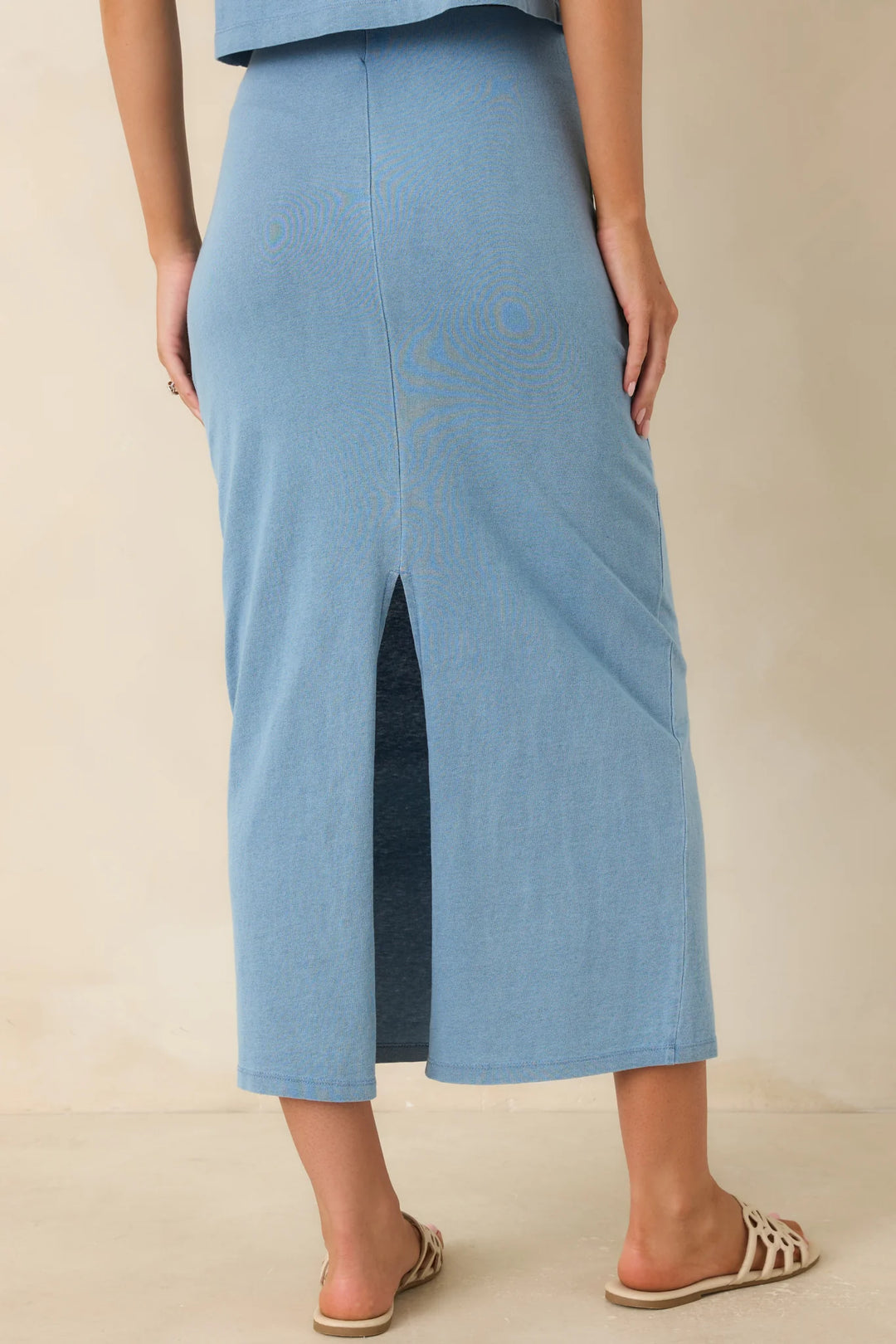 Z Supply Gail Washed Indigo Cotton Jersey Denim Midi Skirt