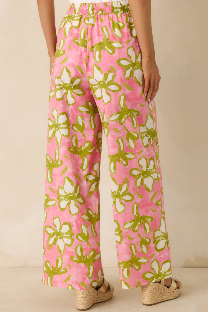 Flower Power Move Pink Floral Cotton Wide Leg Pants