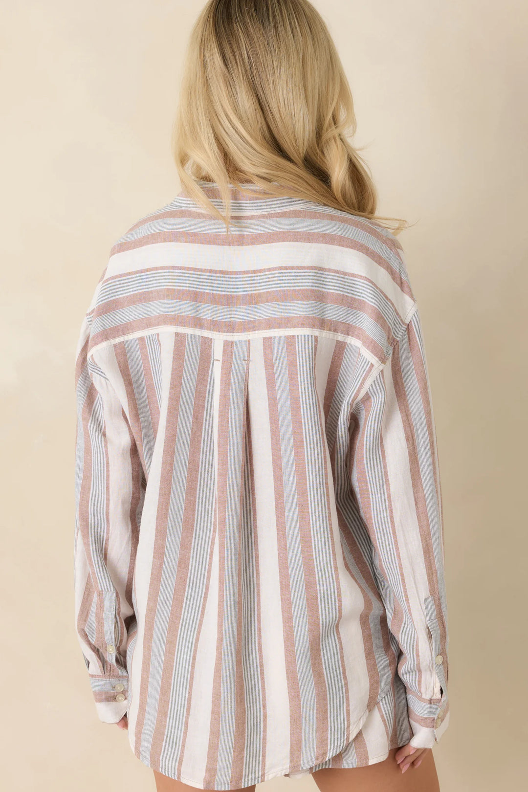 Z Supply The Perfect Beige & Green Stripe Button Up Top