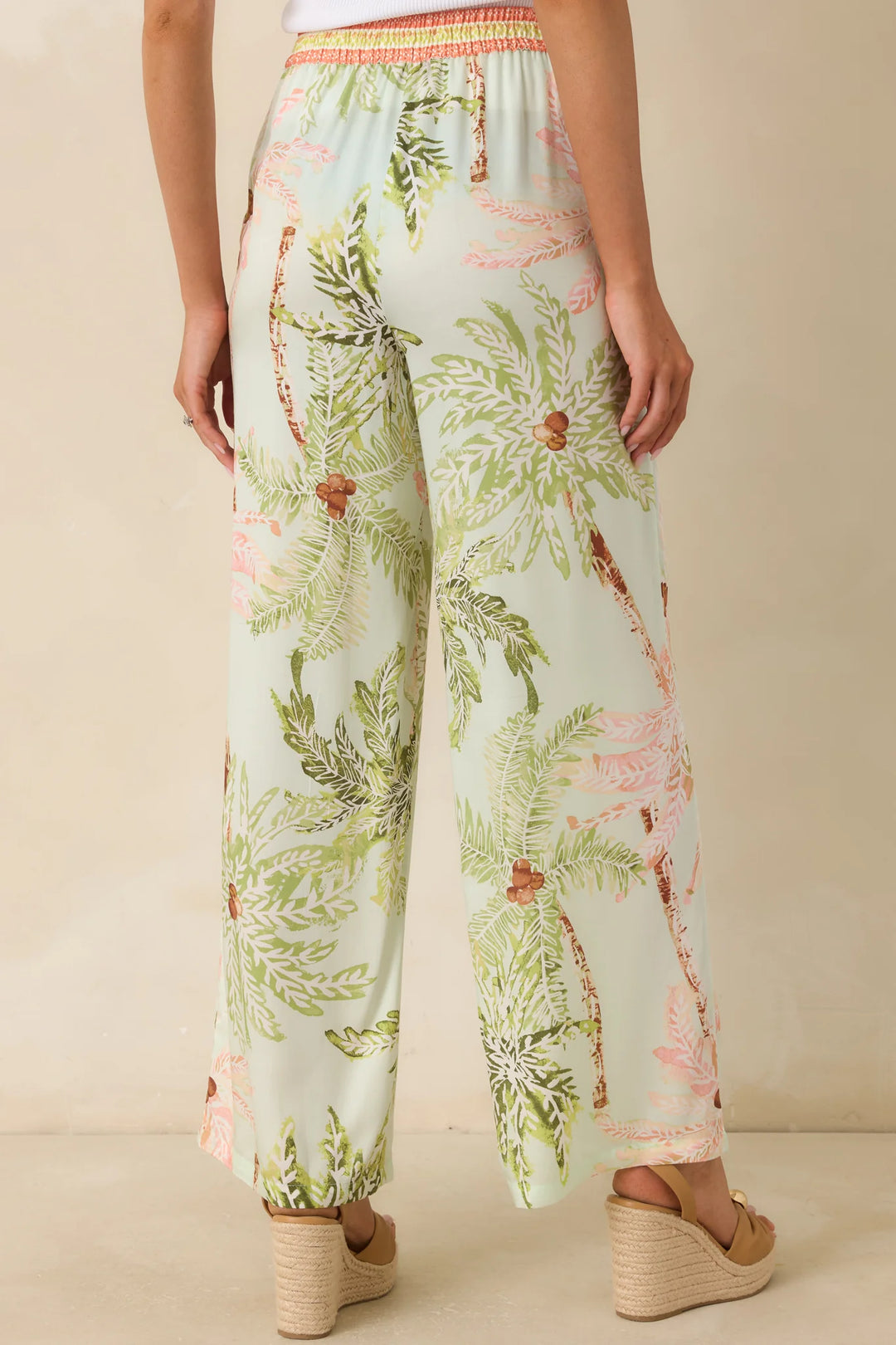 Palm Breeze Seafoam Green Palm Print Drawstring Pants