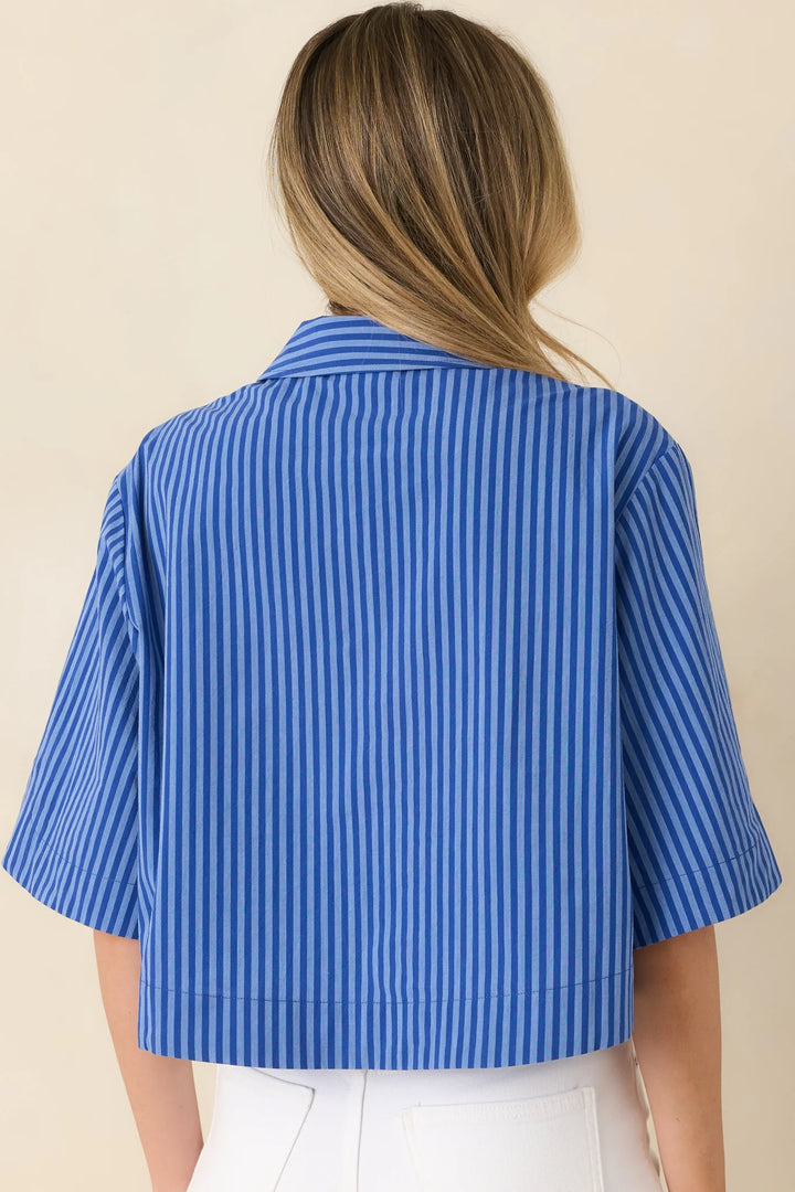 FRNCH Anna Electric Blue Cotton Stripe Shirt