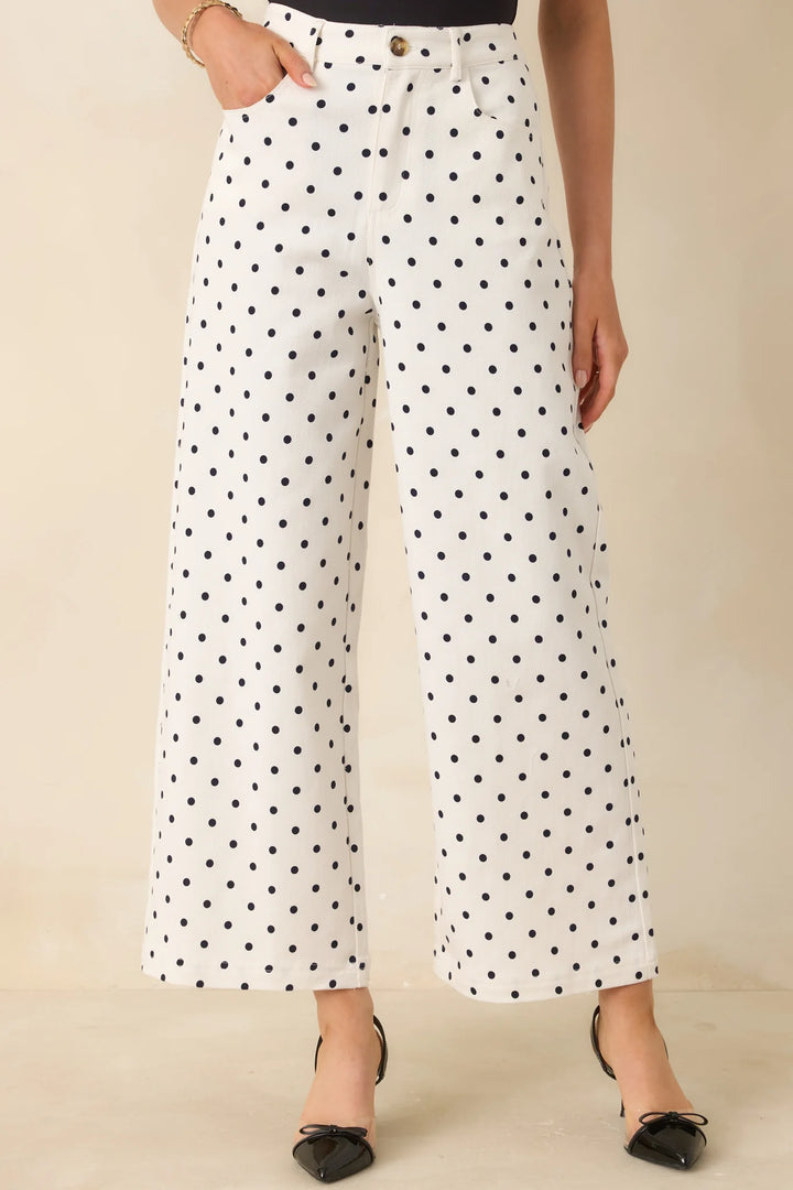 Feeling Spot On Ivory & Black Polka Dot Cotton Pants