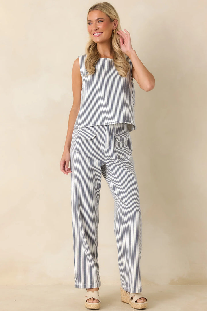 Ticket to Anywhere Blue Stripe Wide Leg Pants