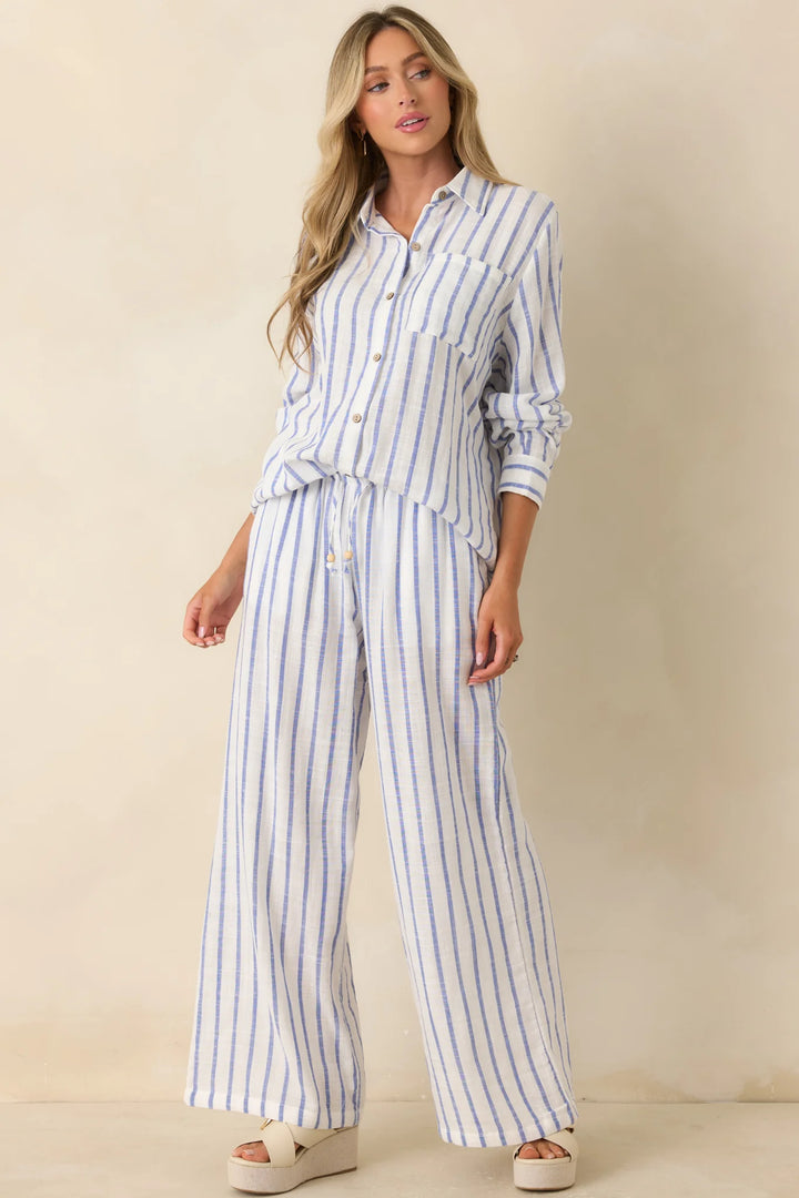 Salt Air & Sunshine Blue Stripe Gauzy Cotton Wide Leg Pants