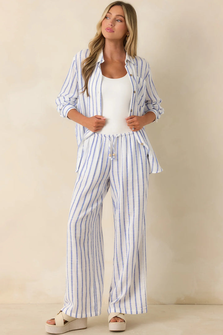 Salt Air & Sunshine Blue Stripe Gauzy Cotton Button-Up Shirt