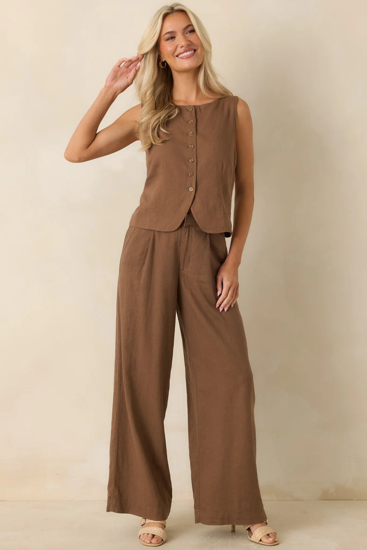 Z Supply Roman Chestnut Brown Linen Button Front Vest