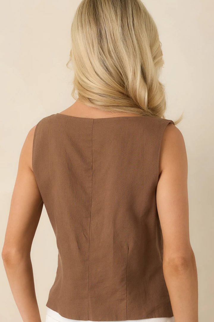 Z Supply Roman Chestnut Brown Linen Button Front Vest