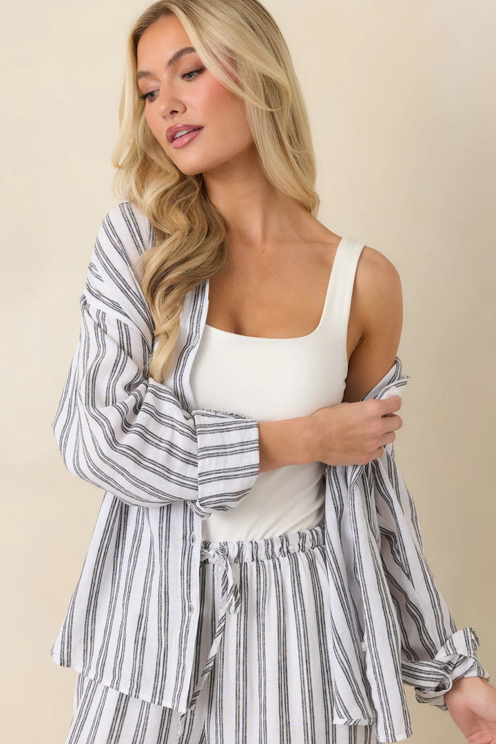 Z Supply The Perfect Black & White Stripe Button Up Top