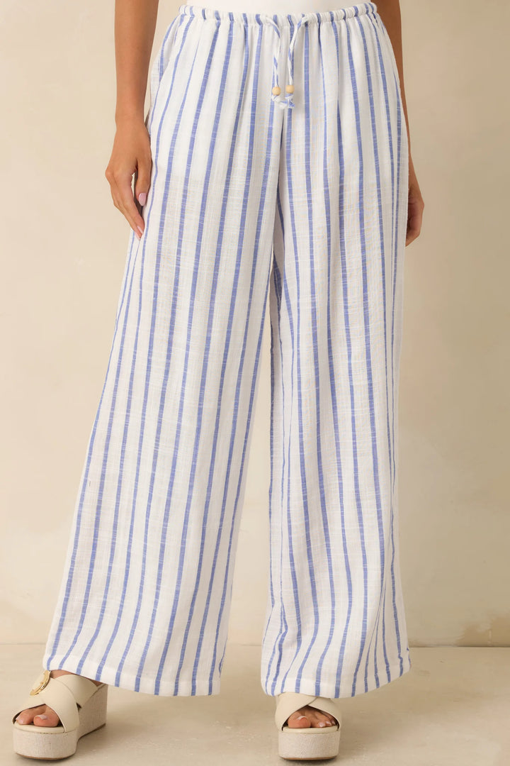 Salt Air & Sunshine Blue Stripe Gauzy Cotton Wide Leg Pants