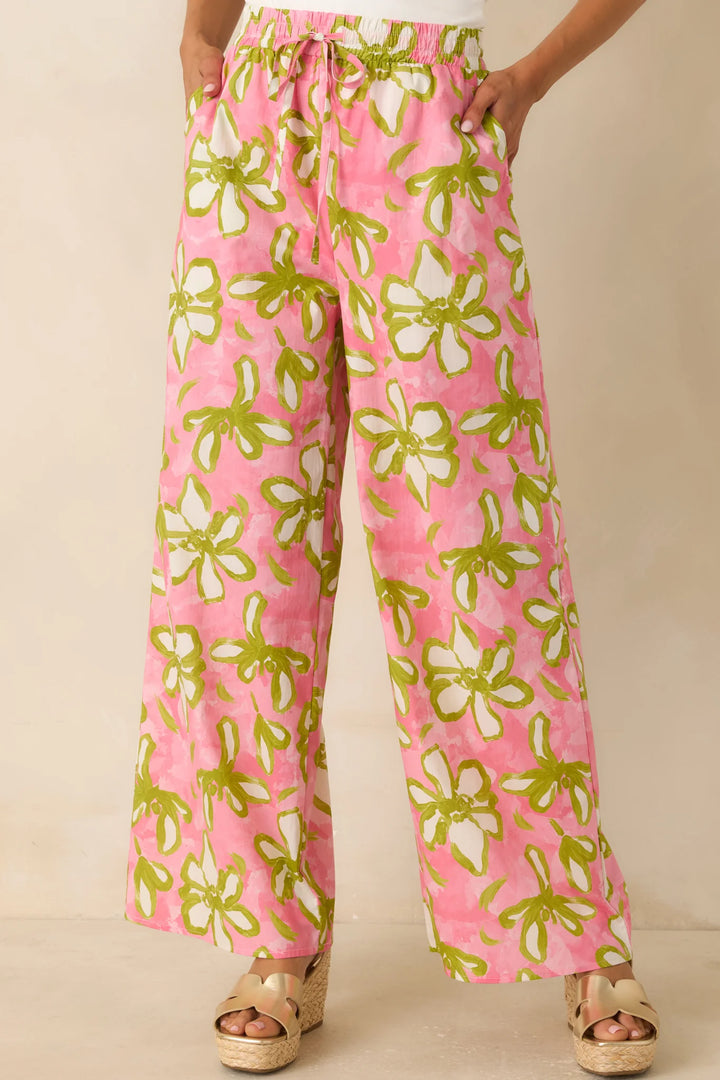 Flower Power Move Pink Floral Cotton Wide Leg Pants
