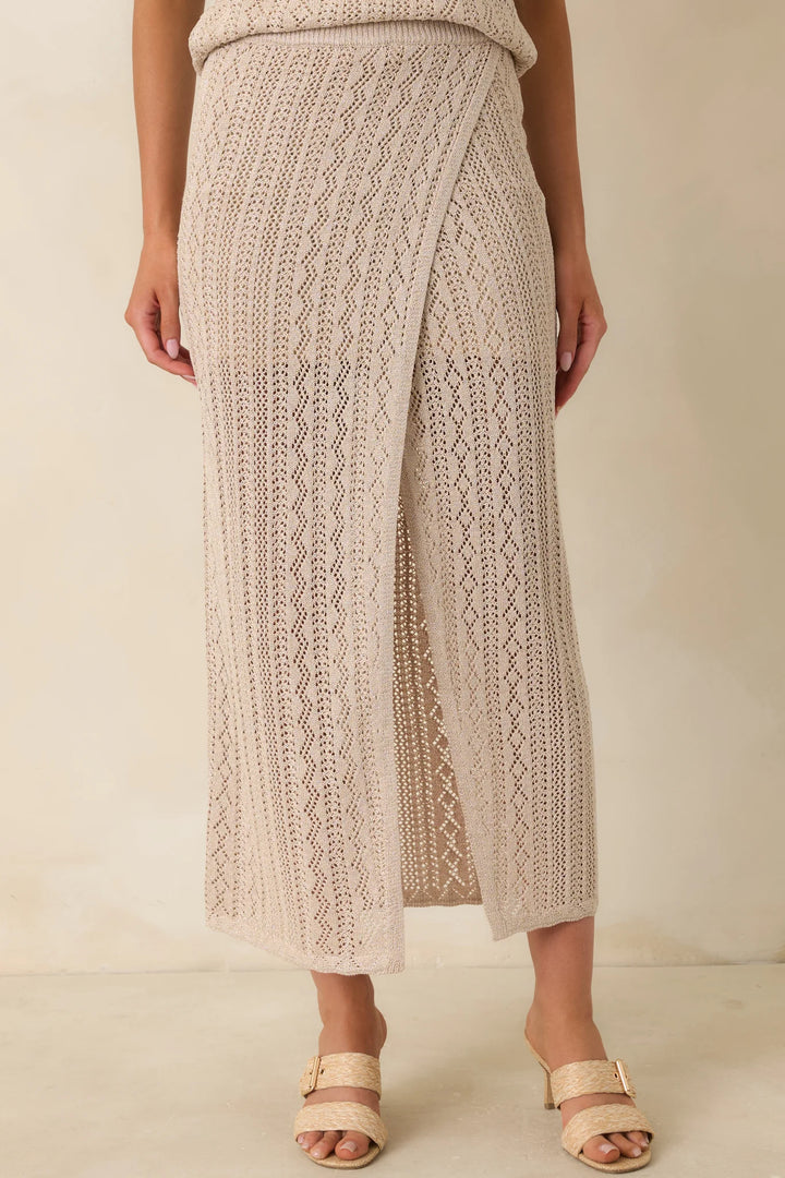 Z Supply Glimmer Gold Metallic Pointelle Knit Midi Skirt