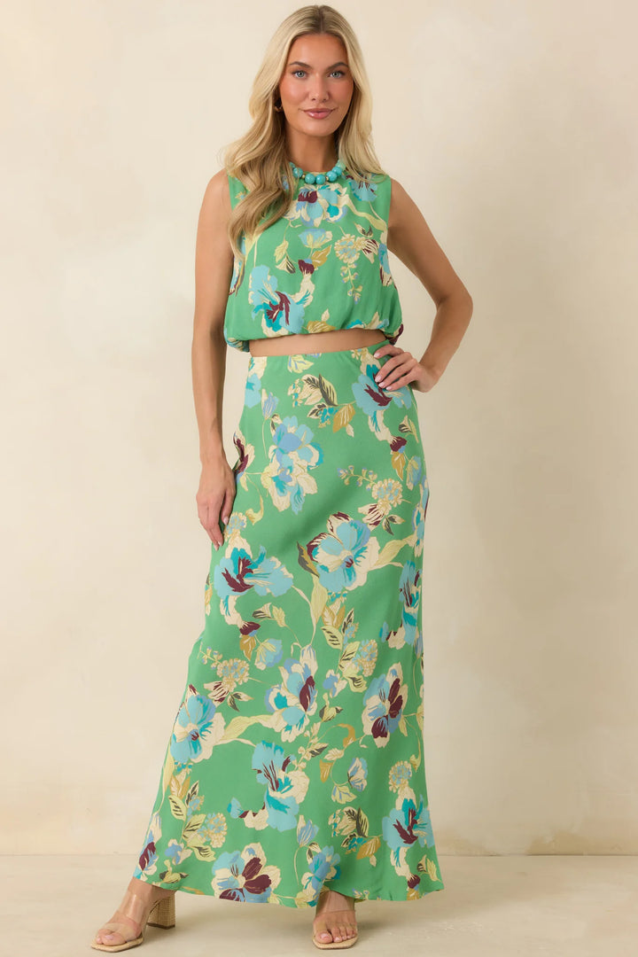 MINKPINK Cyprus Green Floral Bubble Top