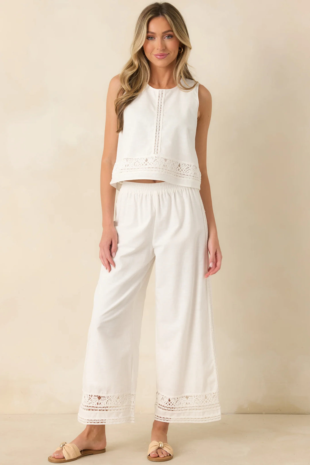 Z Supply Scout White Cotton Linen Embroidered Pants