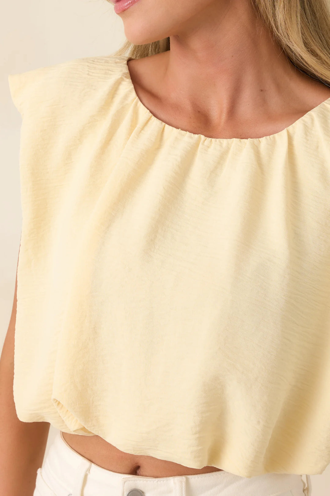 Ebb and Flow Light Yellow Blouson Crop Top