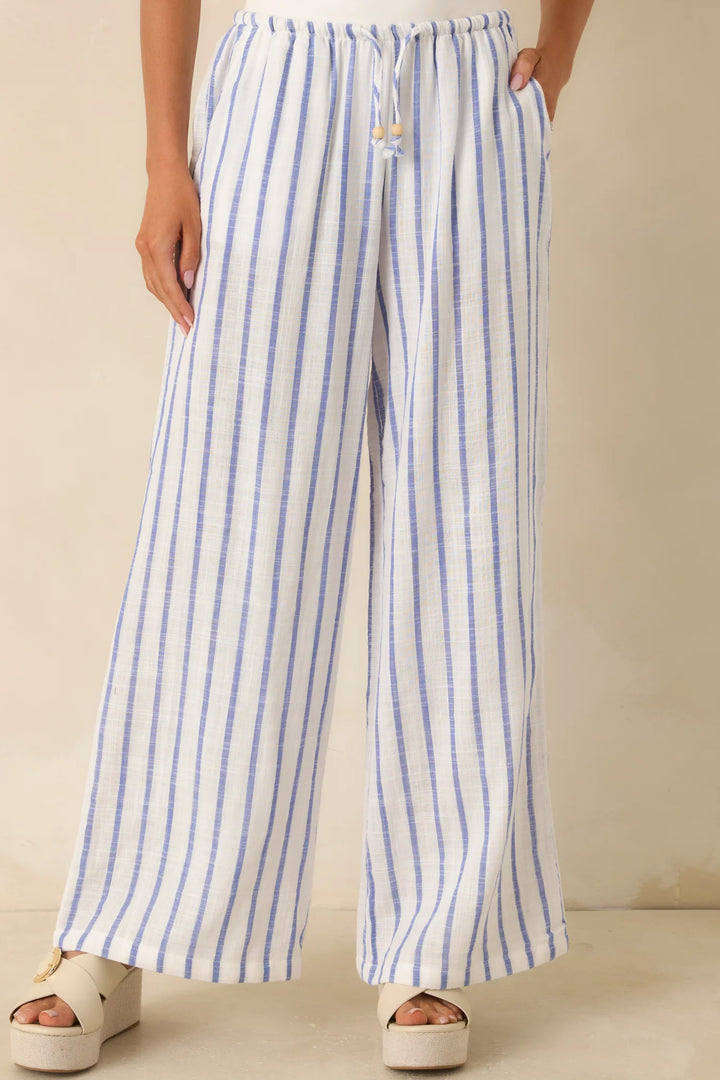Salt Air & Sunshine Blue Stripe Gauzy Cotton Wide Leg Pants