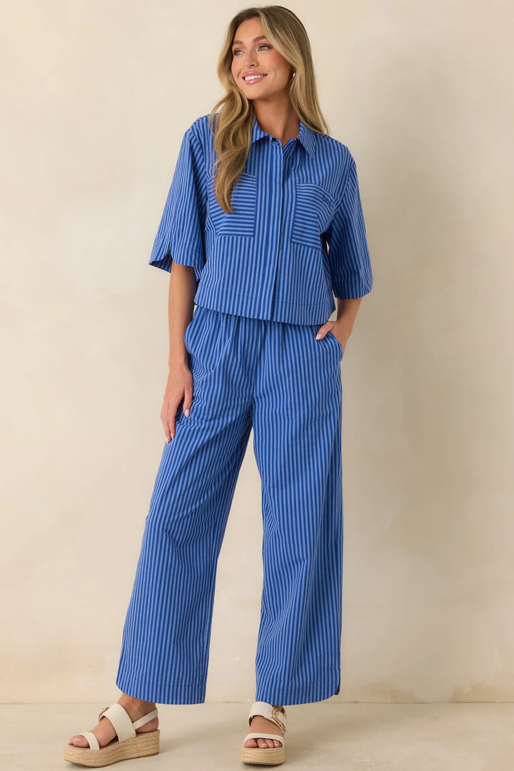FRNCH Annunziata Electric Blue Cotton Stripe Pants
