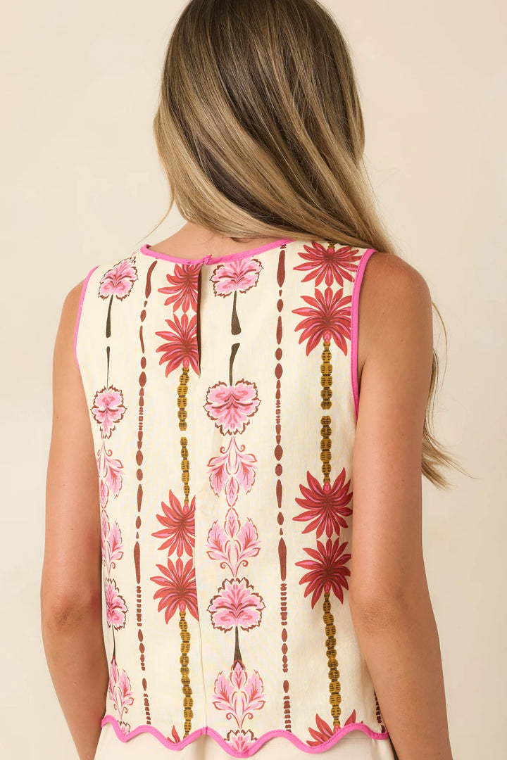 One More Sunset Pink Floral Cotton Linen Top